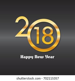 Vector 2018 Happy New Year design with golden gradient creative text on black background.
