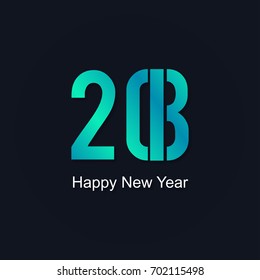 Vector 2018 Happy New Year design with blue and green gradient creative text on black background.