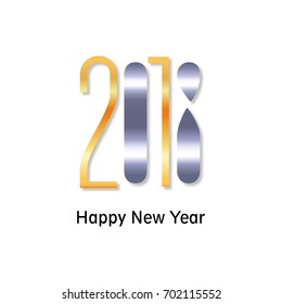 Vector 2018 Happy New Year design with golden and silver gradient creative text on white background.
