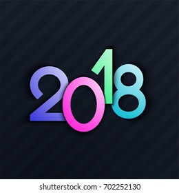 Vector  2018 happy new year. Colorful number. Dark background with diagonal stripes