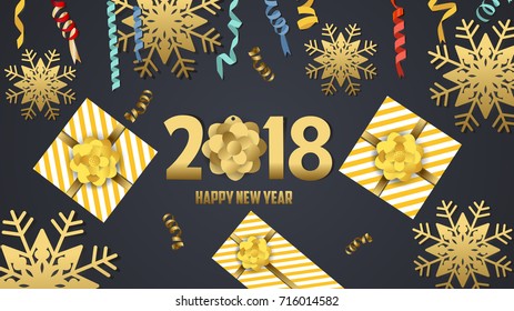 Vector 2018 Happy New Year background with golden gift bow