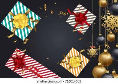 Vector 2018 Happy New Year background with golden gift bow