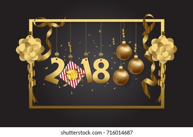 Vector 2018 Happy New Year background with golden gift bow