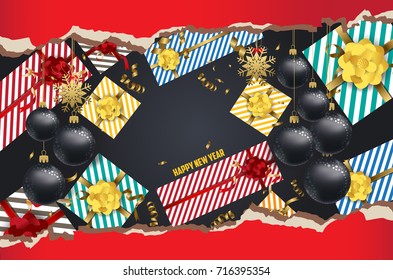 Vector 2018 Happy New Year background with golden gift bow