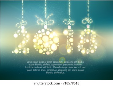 Vector 2018 Happy New Year background with hanging christmas ball.. Vector illustration.