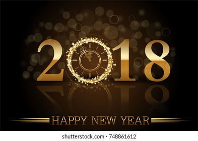 Vector 2018 Happy New Year background with gold clock