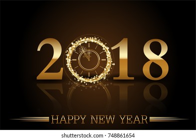 Vector 2018 Happy New Year background with gold clock