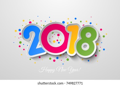 Vector 2018 Happy New Year background with colorful  confetti.