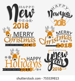 Vector 2018 Happy New Year background ,typographic emblems set. Vector logo, text design.