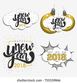 Vector 2018 Happy New Year background ,typographic emblems set. Vector logo, text design.