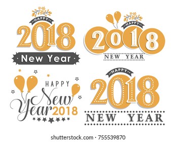 Vector 2018 Happy New Year background ,typographic emblems set. Vector logo, text design.