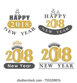 Vector 2018 Happy New Year background ,typographic emblems set. Vector logo, text design.