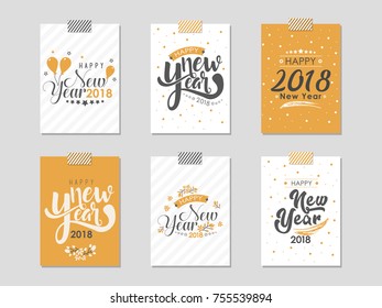 Vector 2018 Happy New Year background ,typographic emblems set. Vector logo, text design.