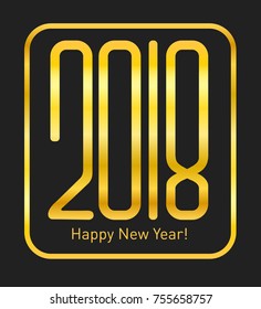 Vector 2018 Happy New Year Black background with gold glitter confetti splatter texture. Festive premium design template for holiday greeting card, invitation, calendar poster, banner