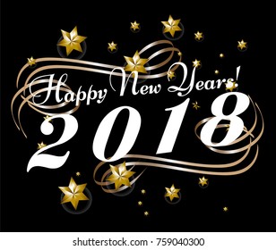 Vector 2018 Happy New Year background with golden gift bow, Beautiful greeting card poster