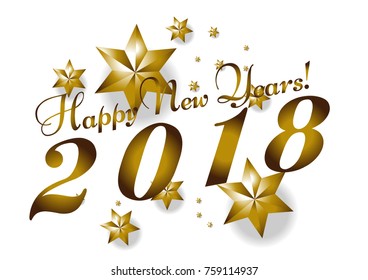 Vector 2018 Happy New Year background with golden gift bow, Beautiful greeting card poster