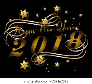 Vector 2018 Happy New Year background with golden gift bow, Beautiful greeting card poster