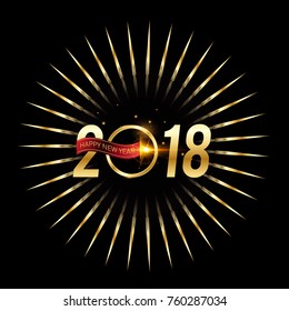 Vector 2018 Happy New Year background with golden frame
