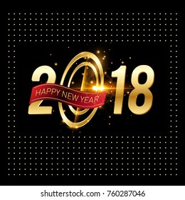 Vector 2018 Happy New Year background with golden frame