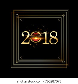 Vector 2018 Happy New Year background with golden frame