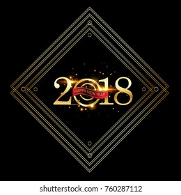 Vector 2018 Happy New Year background with golden frame