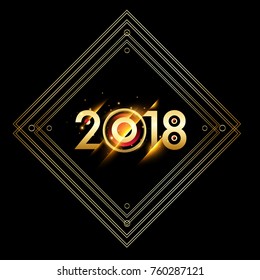 Vector 2018 Happy New Year background with golden frame