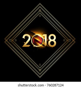 Vector 2018 Happy New Year background with golden frame