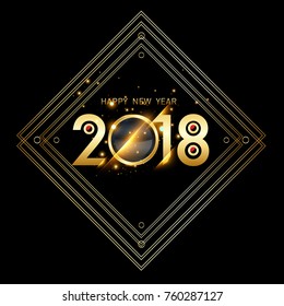 Vector 2018 Happy New Year background with golden frame