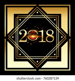 Vector 2018 Happy New Year background with golden frame