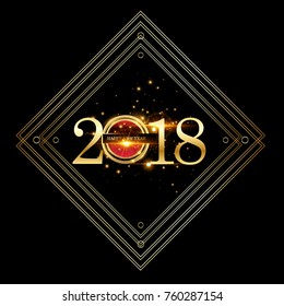 Vector 2018 Happy New Year background with golden frame