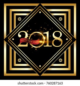 Vector 2018 Happy New Year background with golden frame