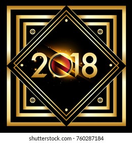 Vector 2018 Happy New Year background with golden frame