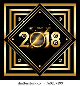 Vector 2018 Happy New Year background with golden frame