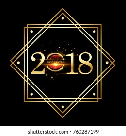 Vector 2018 Happy New Year background with golden frame