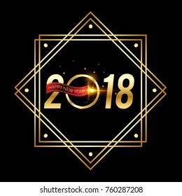 Vector 2018 Happy New Year background with golden frame
