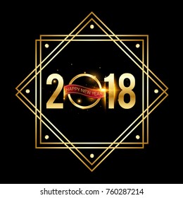 Vector 2018 Happy New Year background with golden frame