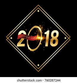 Vector 2018 Happy New Year background with golden frame