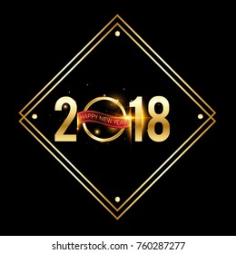 Vector 2018 Happy New Year background with golden frame