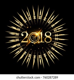 Vector 2018 Happy New Year background with golden frame