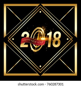Vector 2018 Happy New Year background with golden frame