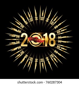 Vector 2018 Happy New Year background with golden frame