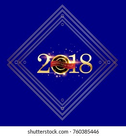 Vector 2018 Happy New Year background with golden frame
