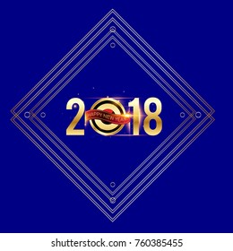 Vector 2018 Happy New Year background with golden frame