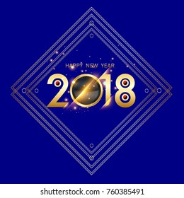 Vector 2018 Happy New Year background with golden frame