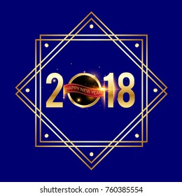Vector 2018 Happy New Year background with golden frame