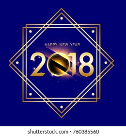 Vector 2018 Happy New Year background with golden frame