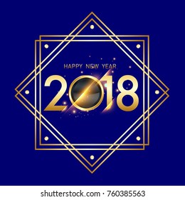 Vector 2018 Happy New Year background with golden frame