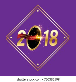 Vector 2018 Happy New Year background with golden frame