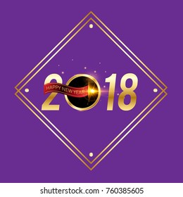 Vector 2018 Happy New Year background with golden frame