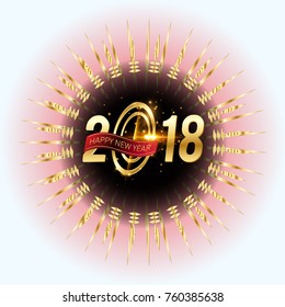 Vector 2018 Happy New Year background with golden frame